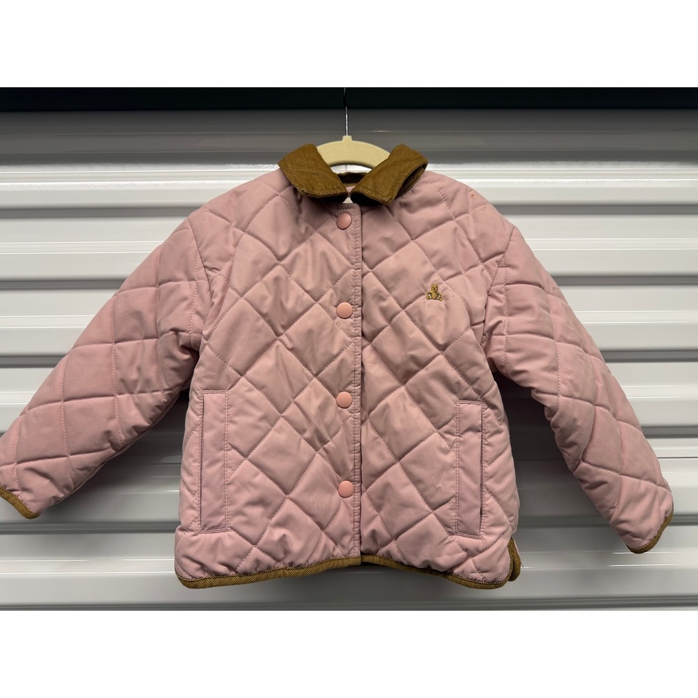 Baby Gap Pink Quilted Barn Jacket Corduroy Collar Floral Lining Toddler 3 Years